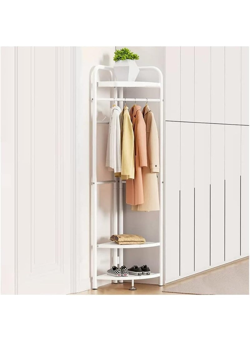 DubaiGallery “Compact Corner Storage Rack for Small Spaces – Elegant White Design with Hanger Bar and Multi-Layer Shelves for Clothes, Towels & Accessories” - Image 2