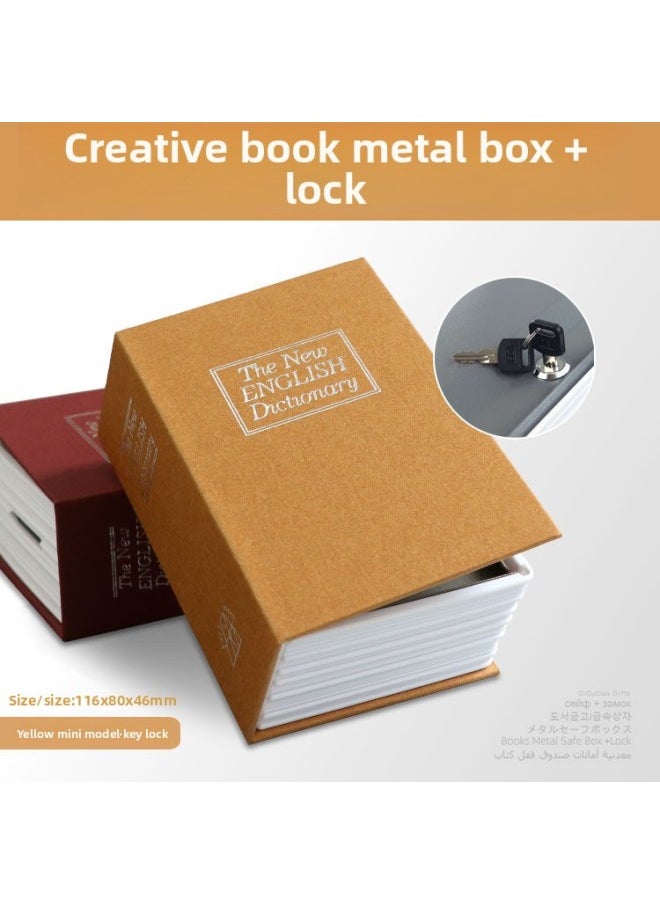 Realistic Book Safe Lock Password Key Box Metal Coin Storage Box Saving Canister Money Toy/storage Container-Color:Yellow "mini Number 114x 80x 45mm]-Dimensions:Password Lock  - Image 1