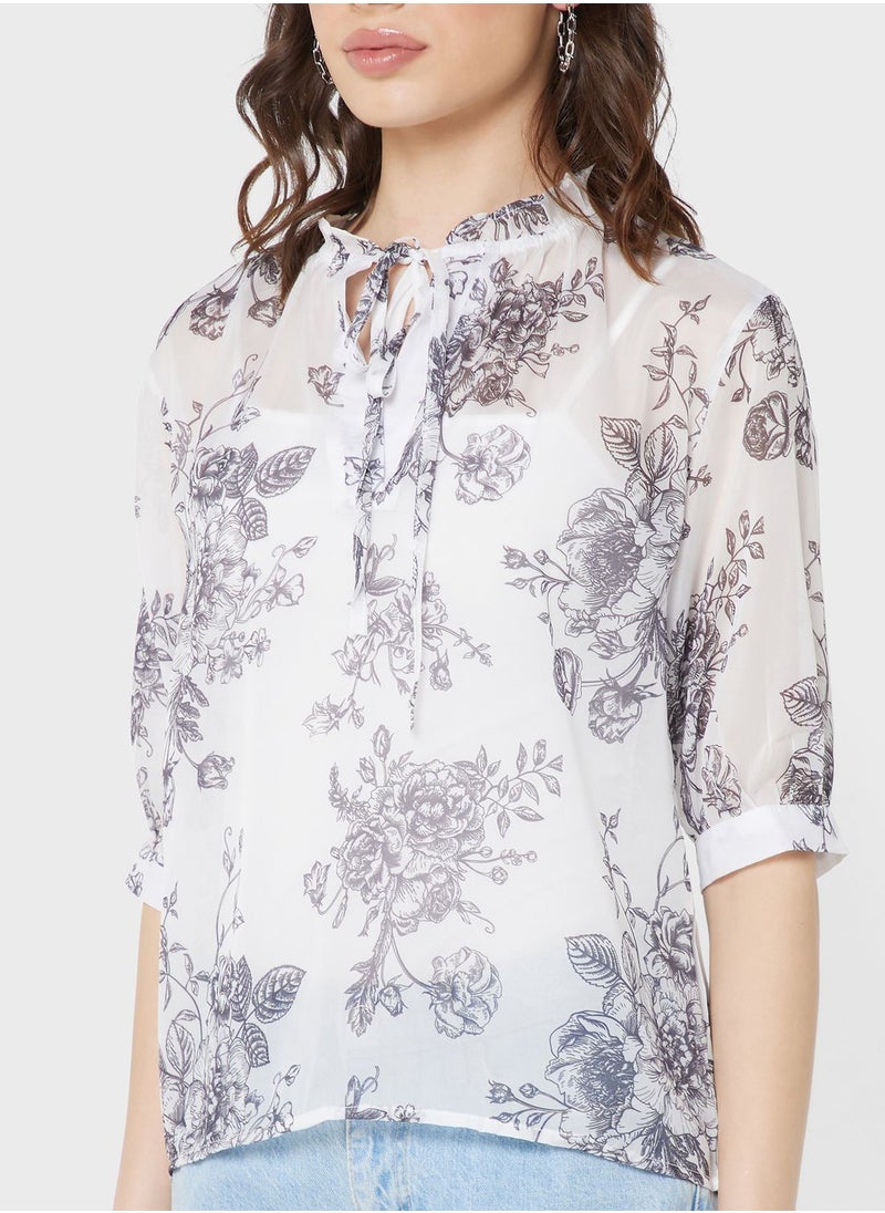ELLA - Neck Tie Printed Top - Image 1
