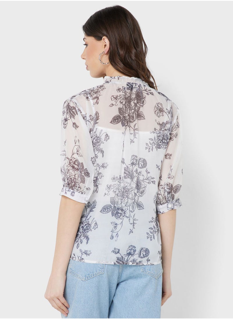 ELLA - Neck Tie Printed Top - Image 1