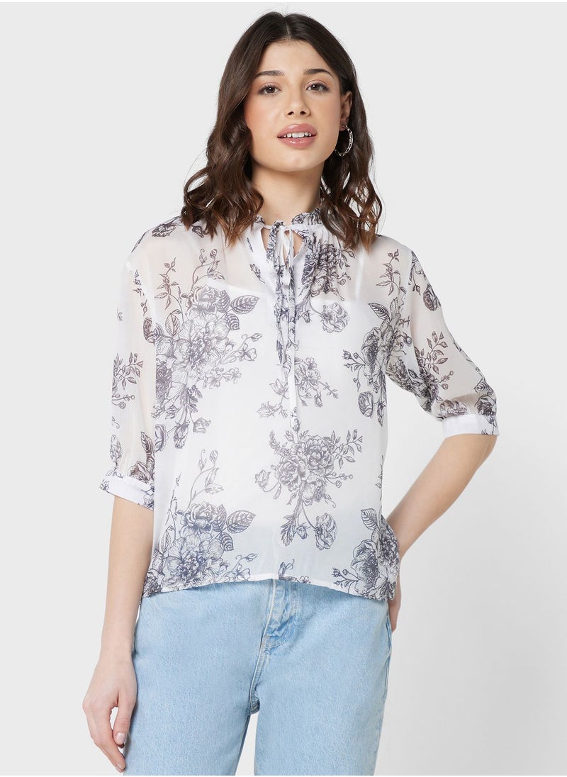 ELLA - Neck Tie Printed Top - Image 1