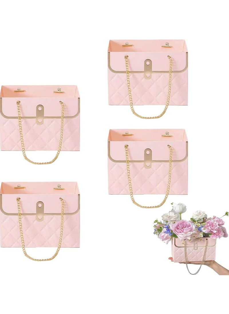 Generic - Creative Bouquet Packaging Box with Metal Chain Handle, Portable Floral Gift Bag for Weddings and Special Occasions, Rectangular Design, 4pcs (Pink) - Image 1