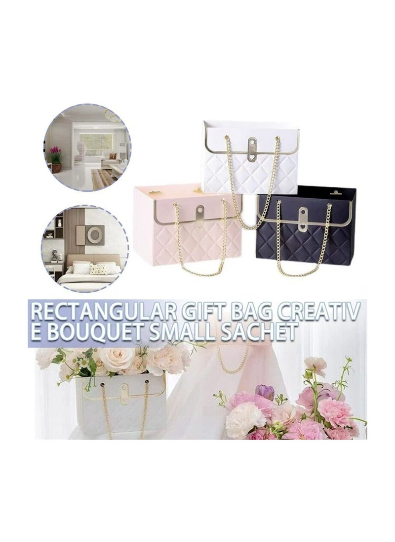 Generic - Creative Bouquet Packaging Box with Metal Chain Handle, Portable Floral Gift Bag for Weddings and Special Occasions, Rectangular Design, 4pcs (Pink) - Image 1