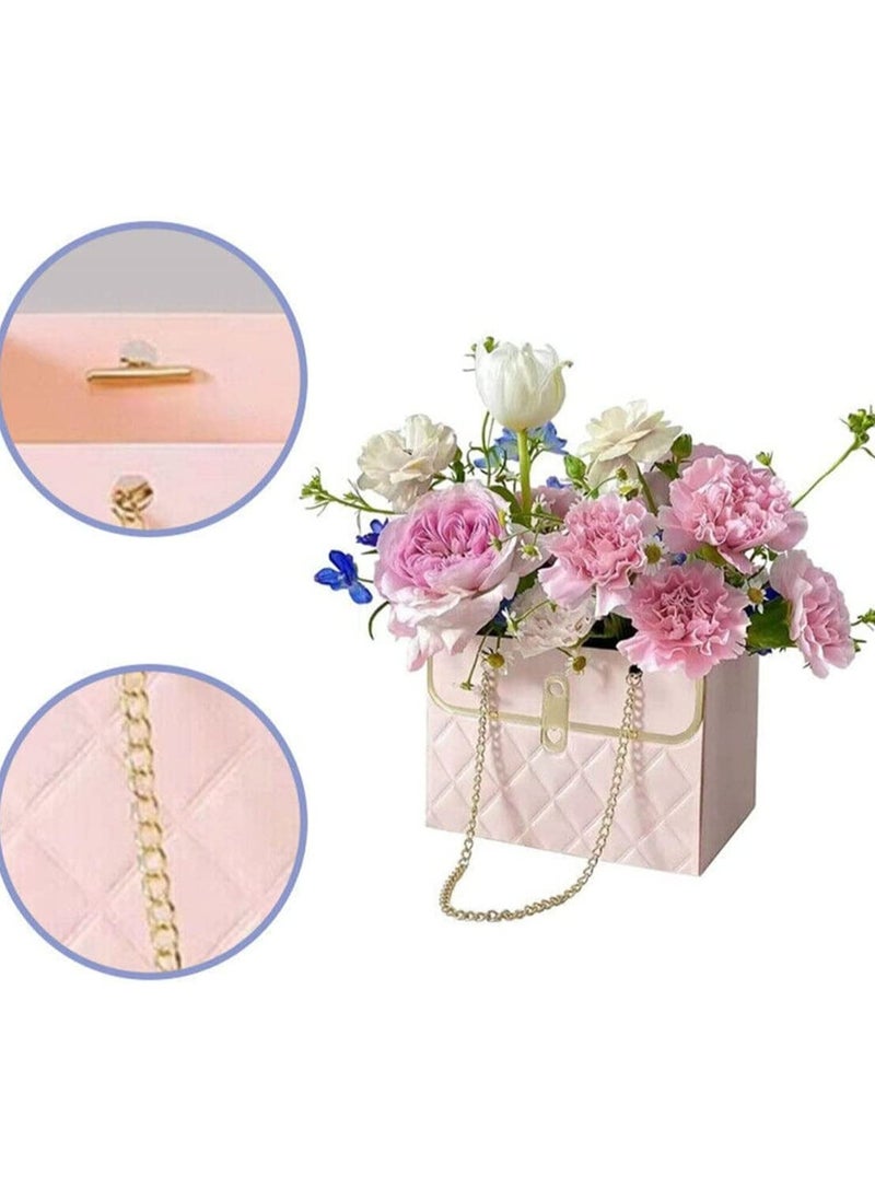 Generic - Creative Bouquet Packaging Box with Metal Chain Handle, Portable Floral Gift Bag for Weddings and Special Occasions, Rectangular Design, 4pcs (Pink) - Image 1