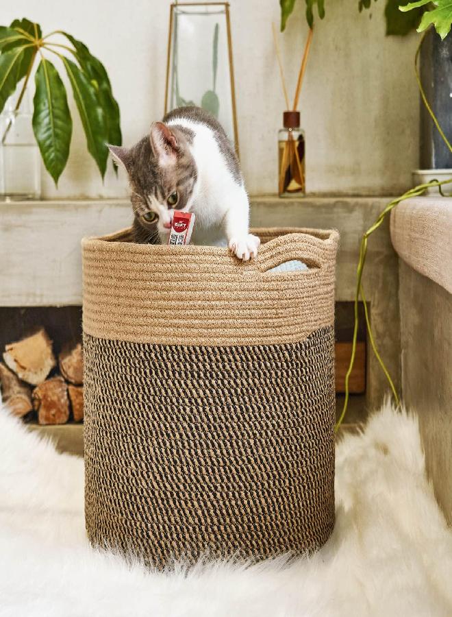 Goodpick Large Cotton Rope Basket 15.8"x15.8"x13.8" Wicker Basket for Blankets, Toy Storage for Living Room, Jute