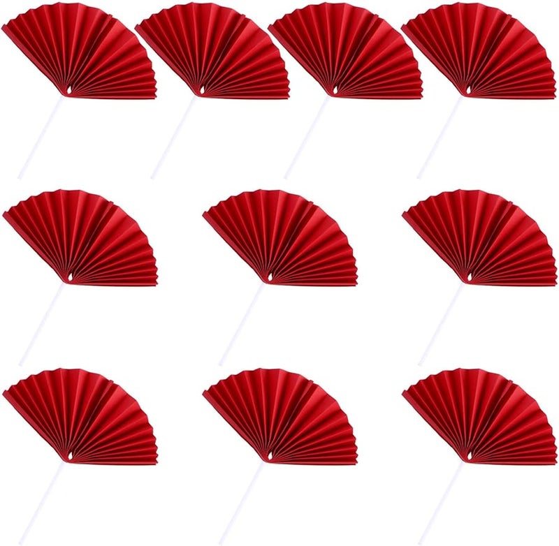 Red Cake Toppers 10pcs Fan Shaped Non Edible Birthday Cake Decorations Party Supplies - Image 1