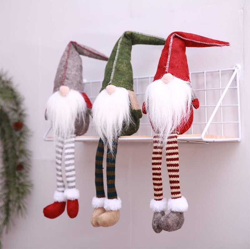 Leipple Gnome Christmas Ornaments  Christmas Gonk Decoration Handmade Swedish Tomte Gnomes Plush Scandinavian Santa Elf Table Ornaments Long legged