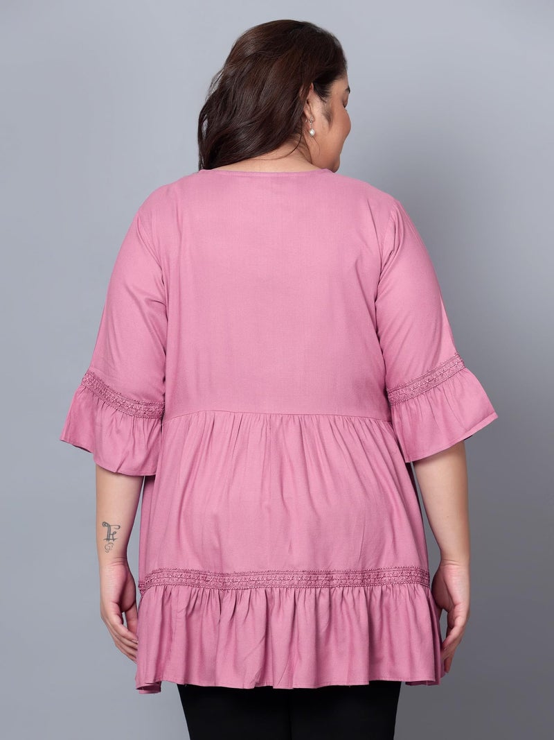 Indietoga Women's Plus Size Tiered Longline Tunic Top with Pockets (P10001581_Pink Solid_4XL) - Image 3