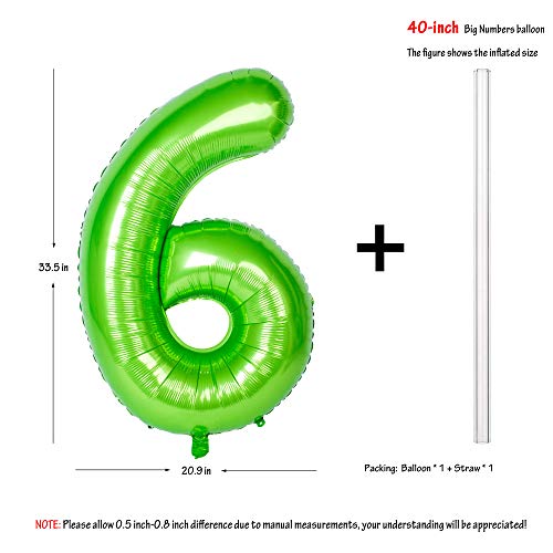 CHANGZHONG 40 Inch Large Green Number 6 Balloon Giant Helium Polyester Film 6th Birthday Girl Boy Self Inflating Digit Six For Anniversary Celebration Baby Shower New Year Engagement Party Decoration - Image 5