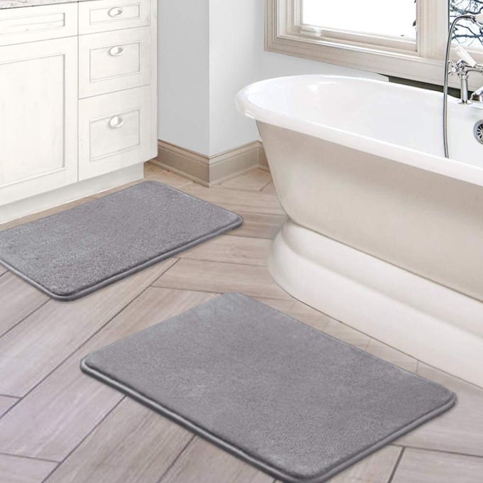 HVERSAILTEX BATH MAT MEMORY FOAM SET BATHROOM RUG SET FLANNEL VELVETY BATH MAT LUXURY EXTRA SOFT AND ABSORBENT NON SLIP RUGS FOR BATHROOMBEDROOM WASHABLE2 PACK 20X 32 17X 24 GREY