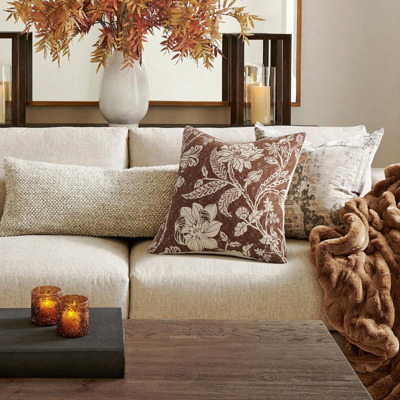MUSSEL Brown Floral Pillow Covers 18x18ï¼šVintage Chocolate Decorative Pillow Boho Patterned Covers Neutral Modern Farmhouse Cushions Cotton Accent Covers - Sofa Bed Living Room couch Pillowcases Set of 2 - Image 2