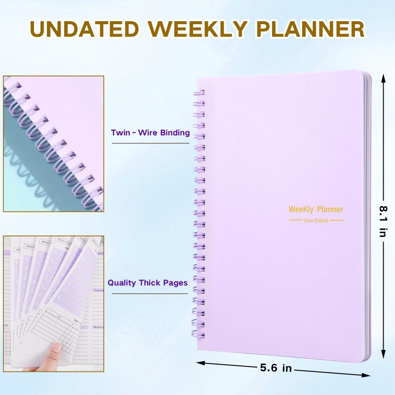 Aosemili Undated Weekly Planner Purple A5 Personal Goals Journal Non Dated Kids Weekly Planner to Do List with Goal Habit Tracker Organizer, Cute Undated Week Planners with Spiral Binding for Kids School Work - Image 3