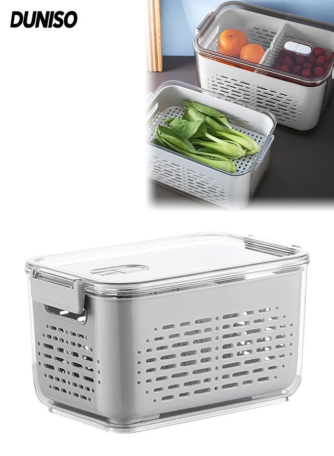 DUNISO حاوية تخزين المطبخ للحفاظ على الطازج مع سلال تصريف وفواصل ، 3 في 1 كريسبير تصريف للفواكه والخضروات ، صندوق تخزين الطعام في الثلاجة مع غطاء - Image 1