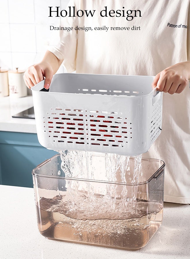 DUNISO حاوية تخزين المطبخ للحفاظ على الطازج مع سلال تصريف وفواصل ، 3 في 1 كريسبير تصريف للفواكه والخضروات ، صندوق تخزين الطعام في الثلاجة مع غطاء - Image 5