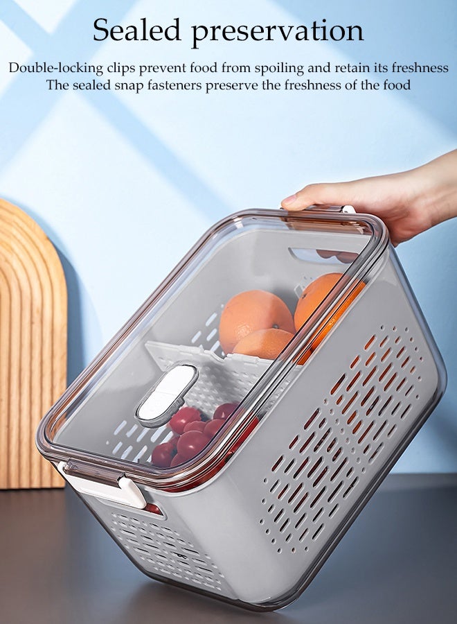 DUNISO حاوية تخزين المطبخ للحفاظ على الطازج مع سلال تصريف وفواصل ، 3 في 1 كريسبير تصريف للفواكه والخضروات ، صندوق تخزين الطعام في الثلاجة مع غطاء - Image 4