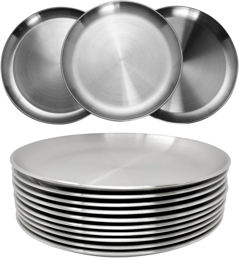CAMBUY Stainless Steel Plates 9 inch 304 Metal Lightweight Unbreakable Dinner Dishes Plates Set NonToxin Dishwasher Safe BPA Free and Healthy 10 Pcs - Image 1