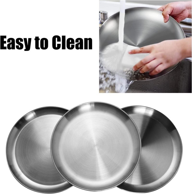 CAMBUY Stainless Steel Plates 9 inch 304 Metal Lightweight Unbreakable Dinner Dishes Plates Set NonToxin Dishwasher Safe BPA Free and Healthy 10 Pcs - Image 5