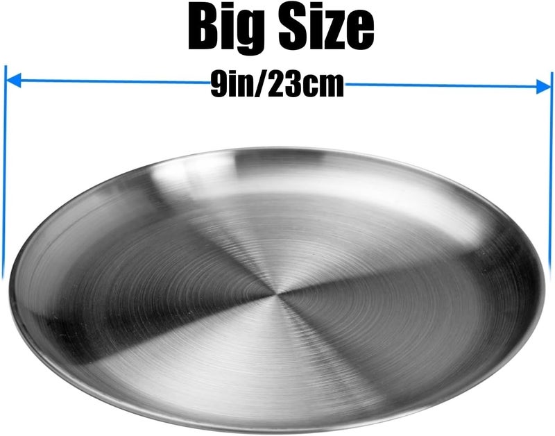 CAMBUY Stainless Steel Plates 9 inch 304 Metal Lightweight Unbreakable Dinner Dishes Plates Set NonToxin Dishwasher Safe BPA Free and Healthy 10 Pcs - Image 3