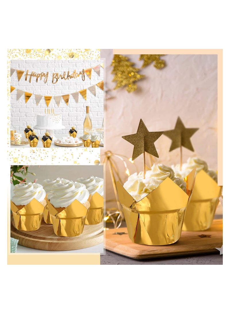 Tulip Cupcake Liners for Baking Muffin Aluminum Foil Paper Baking Cups Disposable Cupcake Wrappers Greaseproof Muffin Liners for Wedding Birthday(Gold, 100 Pcs)  - Image 4