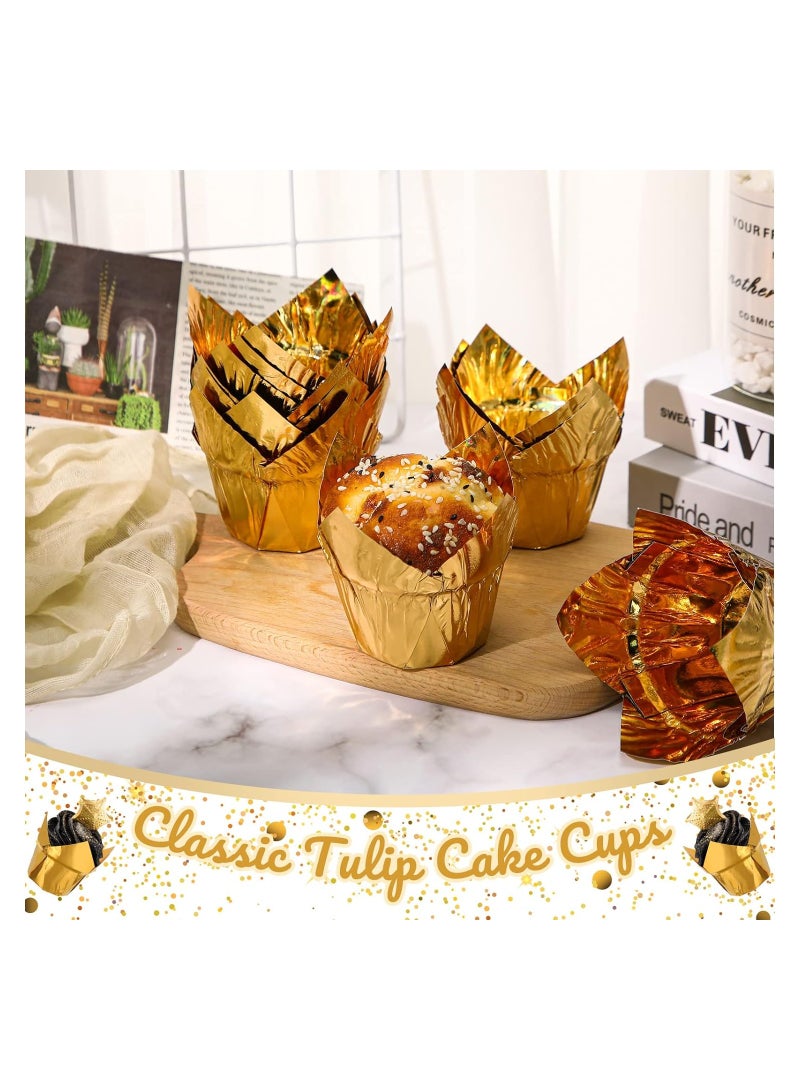 Tulip Cupcake Liners for Baking Muffin Aluminum Foil Paper Baking Cups Disposable Cupcake Wrappers Greaseproof Muffin Liners for Wedding Birthday(Gold, 100 Pcs)  - Image 5