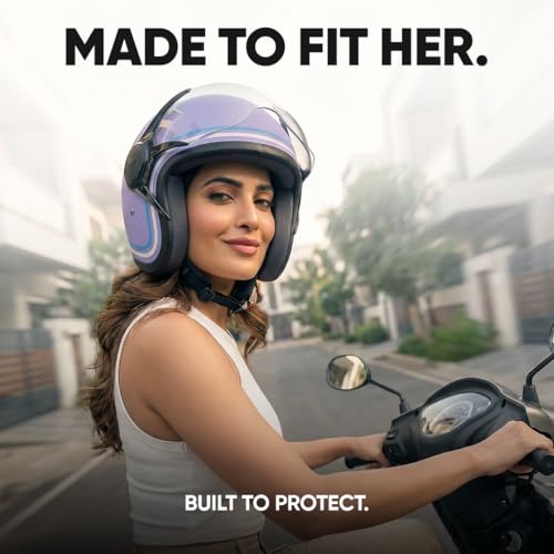 TVS MissFit Women's Open Face Helmet | Lightweight Shell | Pastel Colors Designed Exclusively for Women | Extreme Comfort Fit for Girls | Clear Visor | DOT & ISI Certified (Lilac/L) - Image 2