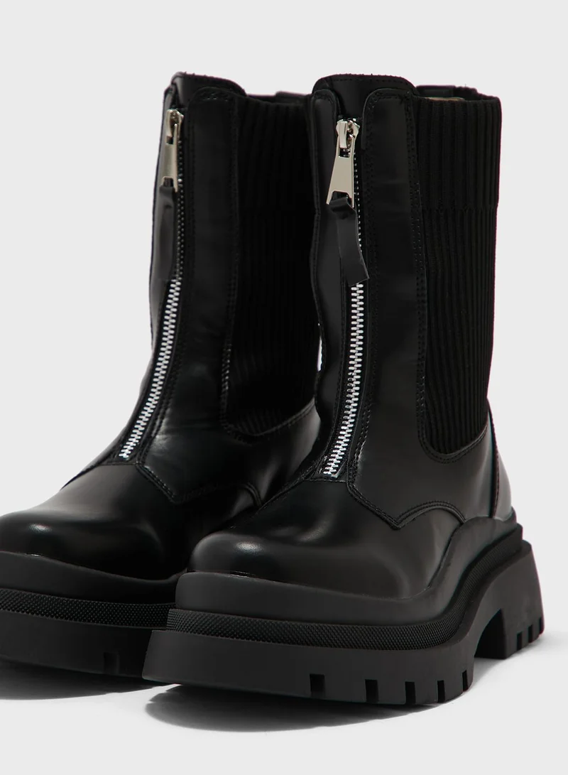 Truffle Chunky Chelsea Biker Boots