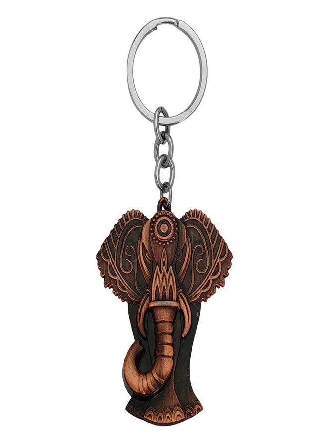 M Men Style Textured Elephant Head Ganesha Statue Copper Zinc Metal Keychain and Keyring Gift For Men And Women - Image 1