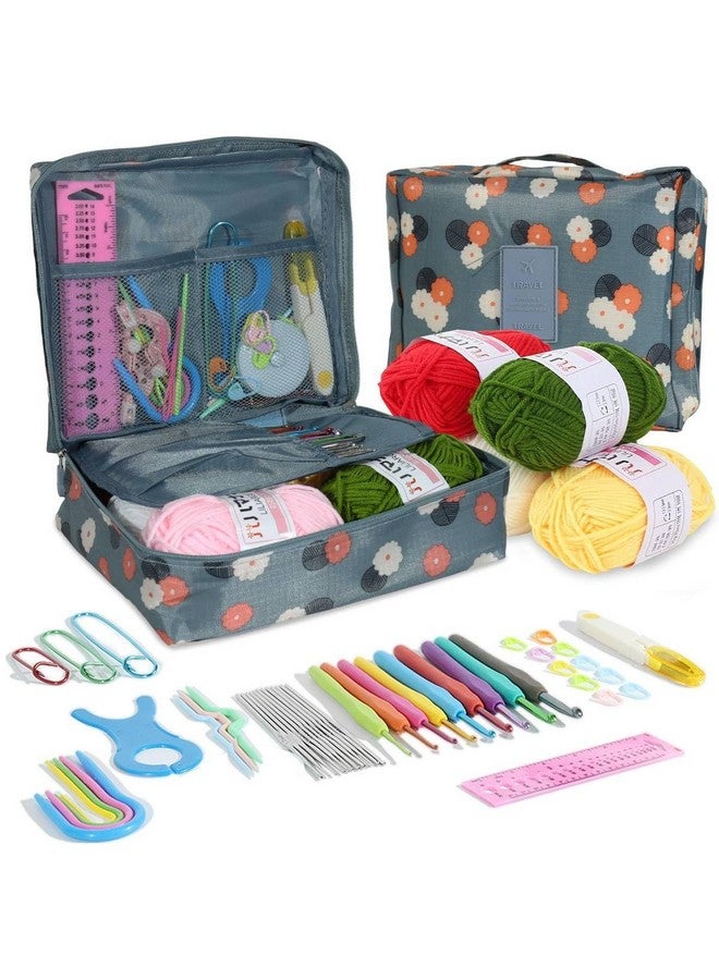 Tusmad 107-Piece Crochet Needle Kit for Beginners - Complete Crochet Set with Ergonomic Hooks, Travel Bag, Tools & Accessories for Adults and Kids - Ideal Crochet Supplies Kit with Blue Flower Bag - Image 1