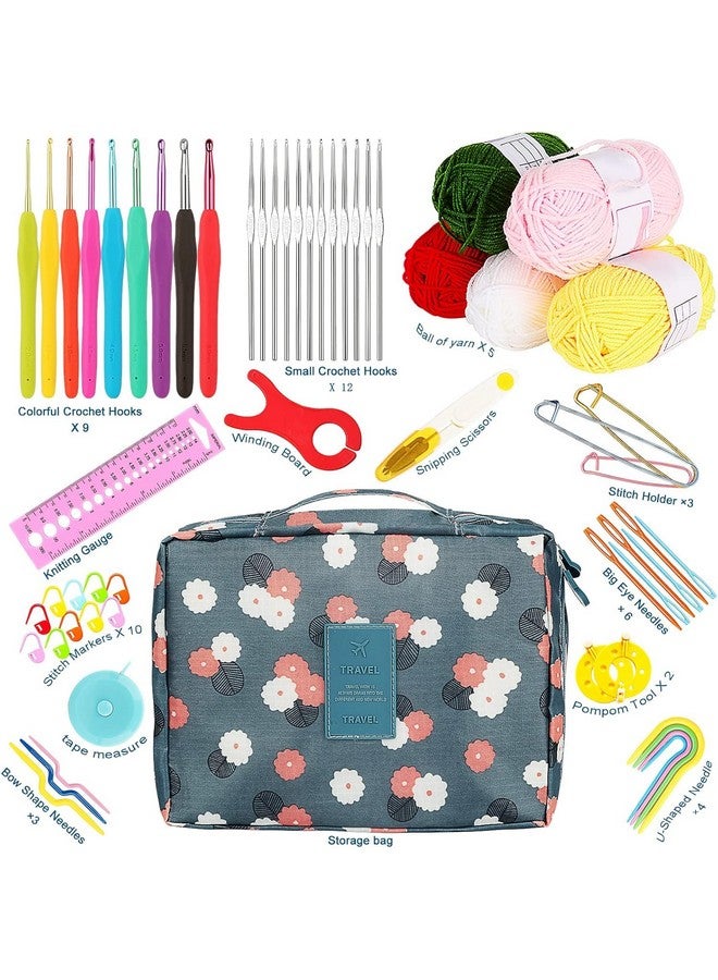 Tusmad 107-Piece Crochet Needle Kit for Beginners - Complete Crochet Set with Ergonomic Hooks, Travel Bag, Tools & Accessories for Adults and Kids - Ideal Crochet Supplies Kit with Blue Flower Bag - Image 2