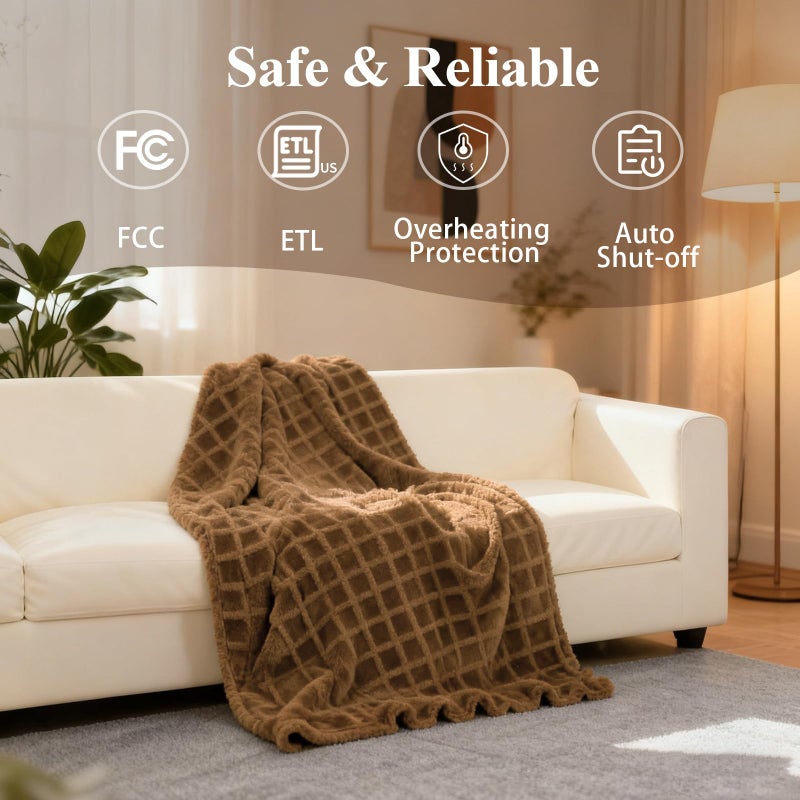 Eastsora Heated Blanket Electric,Waffle Heating Blanket with 12 Heat Levels, Fast Heating Blanket with 1-12 Timer Settings, Overheat Protection with ETL & FCC for Home Office Sofa-50"x60" - Image 5