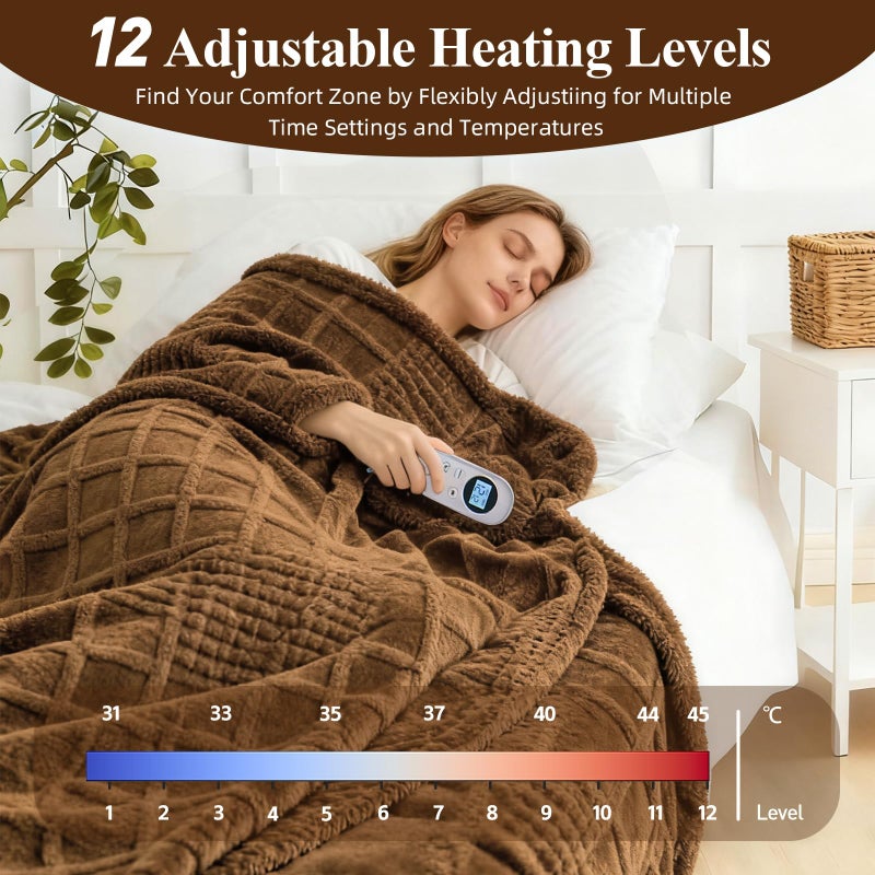Eastsora Heated Blanket Electric,Waffle Heating Blanket with 12 Heat Levels, Fast Heating Blanket with 1-12 Timer Settings, Overheat Protection with ETL & FCC for Home Office Sofa-50"x60" - Image 3