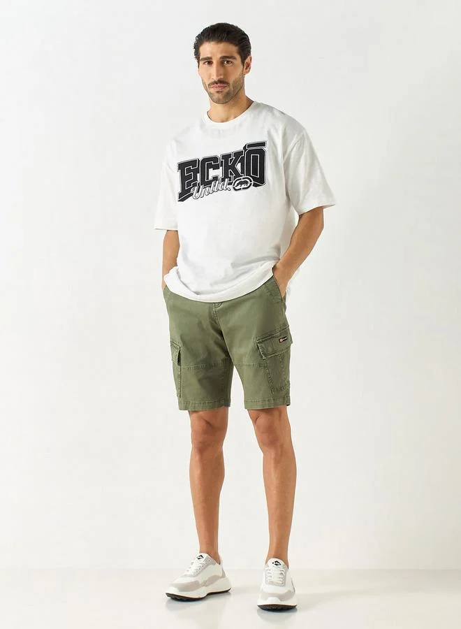 Ecko Unltd. Ecko Unltd Solid Relaxed Fit Cargo Shorts with Button Closure