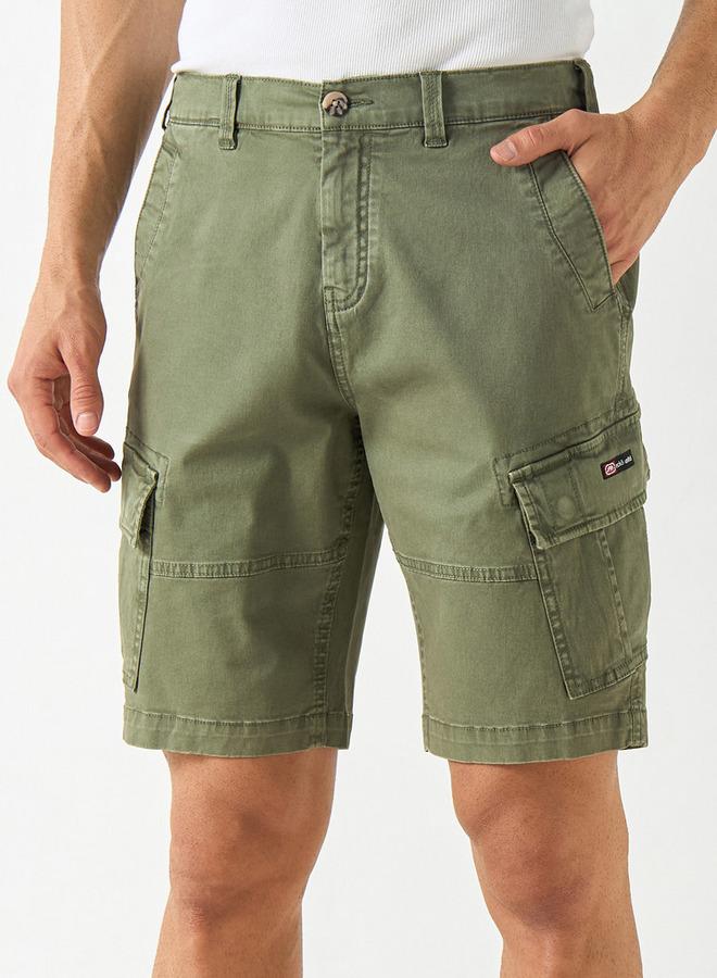 Ecko Unltd. Ecko Unltd Solid Relaxed Fit Cargo Shorts with Button Closure - Image 1