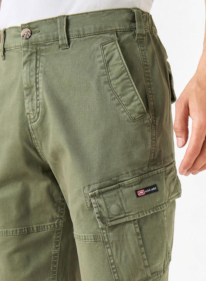 Ecko Unltd. Ecko Unltd Solid Relaxed Fit Cargo Shorts with Button Closure - Image 4