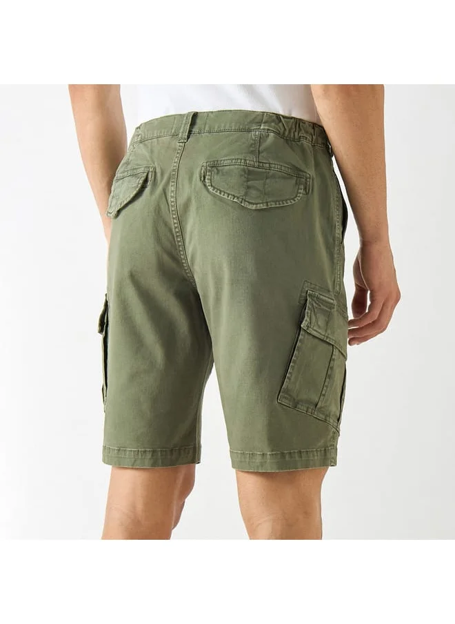 Ecko Unltd. Ecko Unltd Solid Relaxed Fit Cargo Shorts with Button Closure