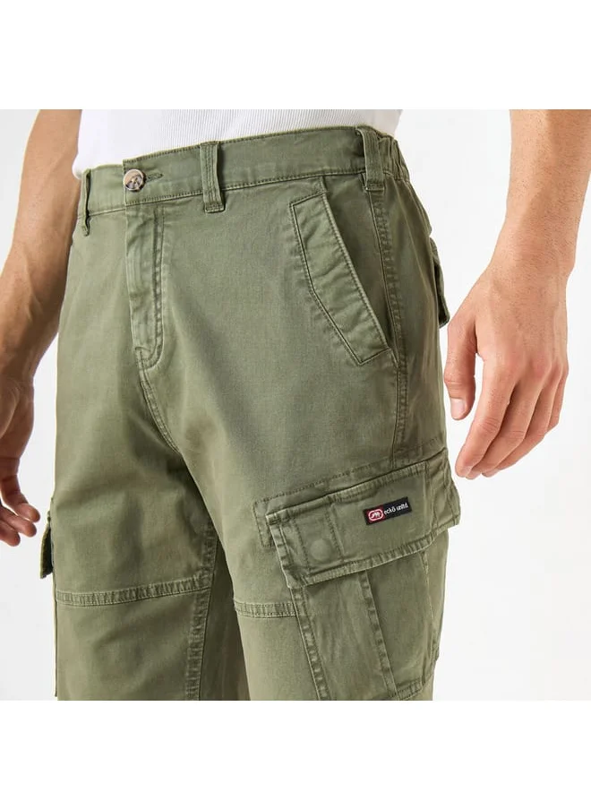 Ecko Unltd. Ecko Unltd Solid Relaxed Fit Cargo Shorts with Button Closure