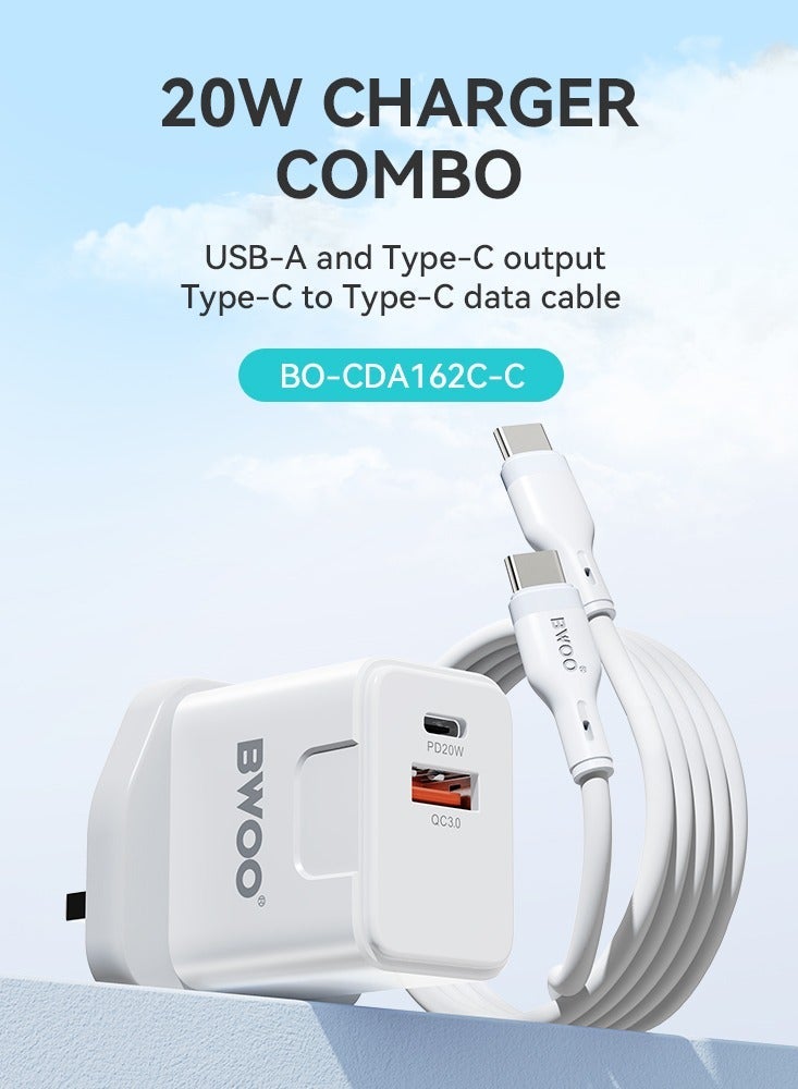 بوو طقم شحن PD 20W + QC 18W مع ​​كابل بيانات Type-C إلى Type-C بقوة 65W - Image 1