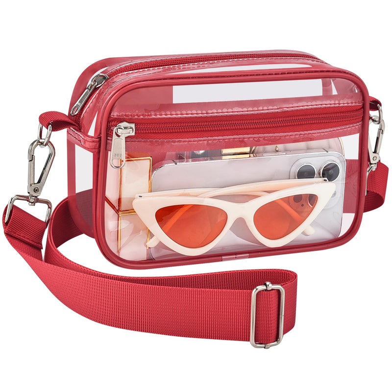 Bagenius Clear Bag for Stadium Events Clear Purse with Removable Strap Transparent Bag for Concert and Sport Events, Red - Image 1