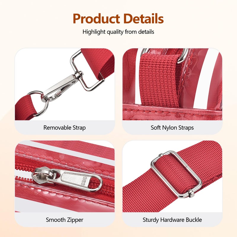 Bagenius Clear Bag for Stadium Events Clear Purse with Removable Strap Transparent Bag for Concert and Sport Events, Red - Image 5