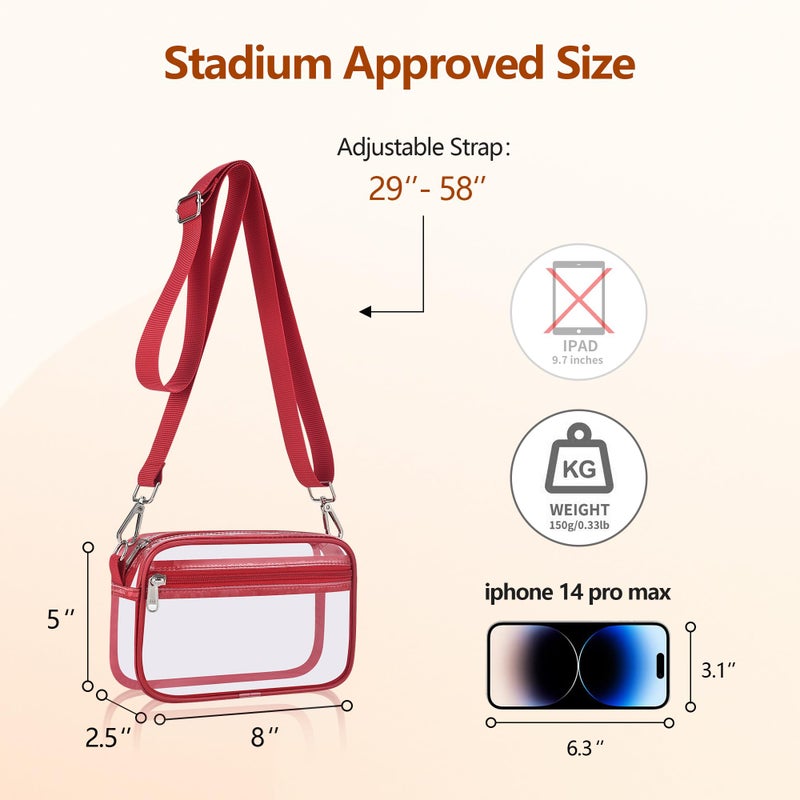 Bagenius Clear Bag for Stadium Events Clear Purse with Removable Strap Transparent Bag for Concert and Sport Events, Red - Image 4