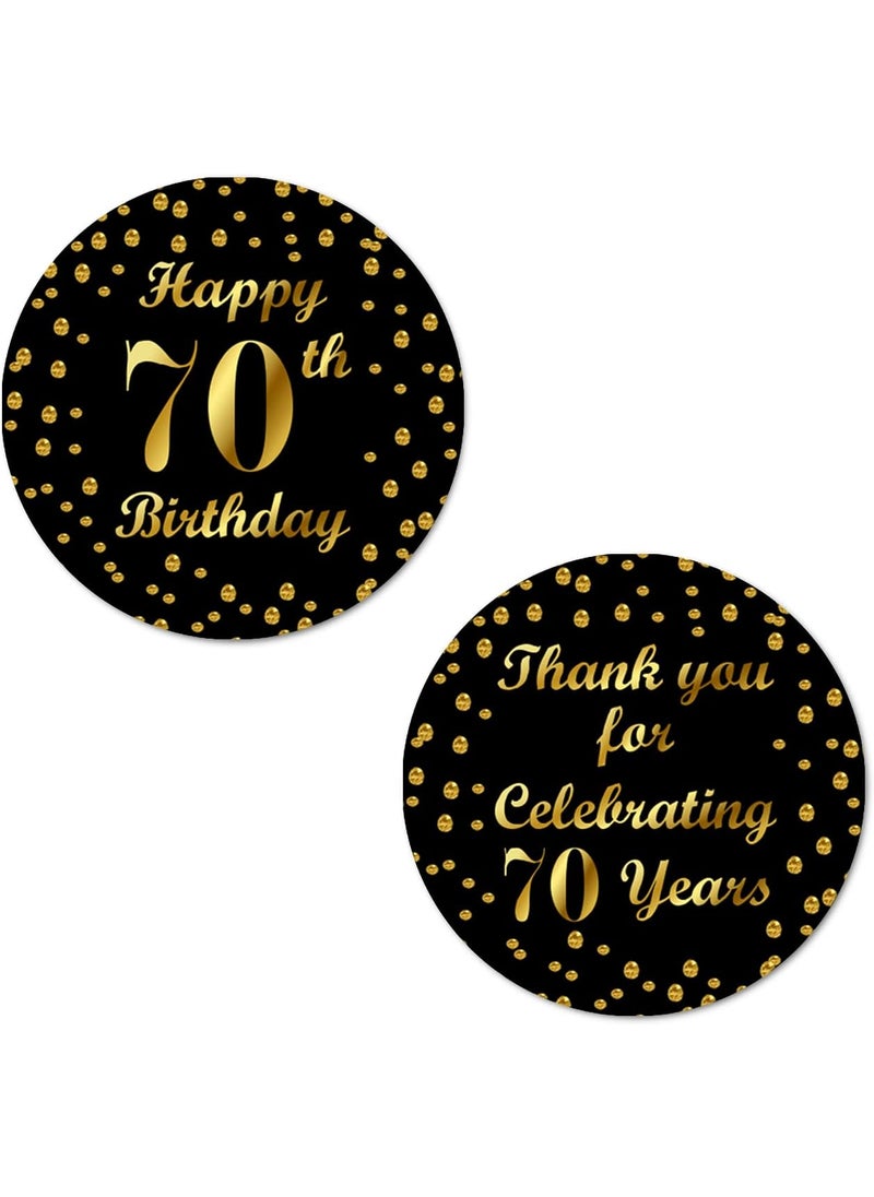 RokAPary 70th Birthday Round 2 Inch Big Glossy Stickers Thank You for Celebrating 70 Years Black and Gold Labels Great for Party Favors Decorations Tags Gift Bags and Supplies Made in USA  - Image 1