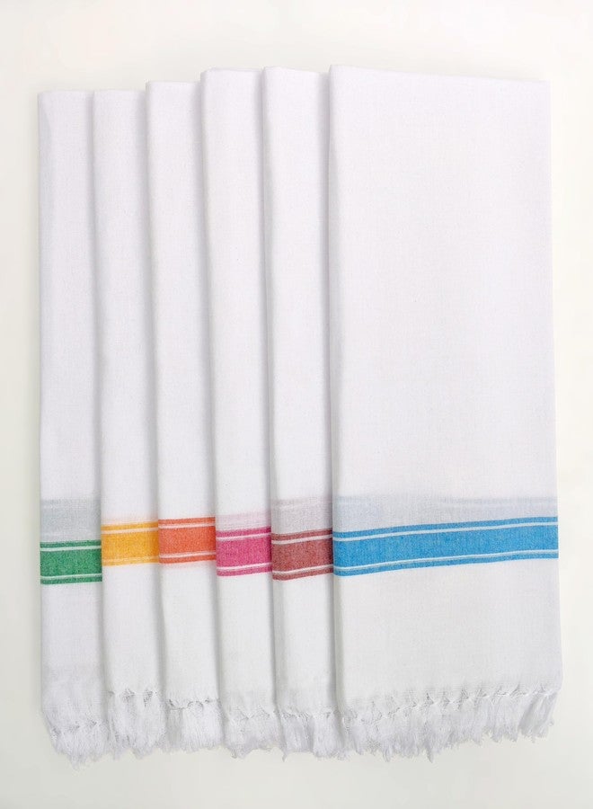 Velirson 100% Cotton Multicolor Combo Bath Towel 75x142 CM | Quick Dry Cotton Light Weight Thin Bath Towel Large Size for Men, Women (Pure White - Multi Borders, Pack of Any 4 Different Colors) - Image 1