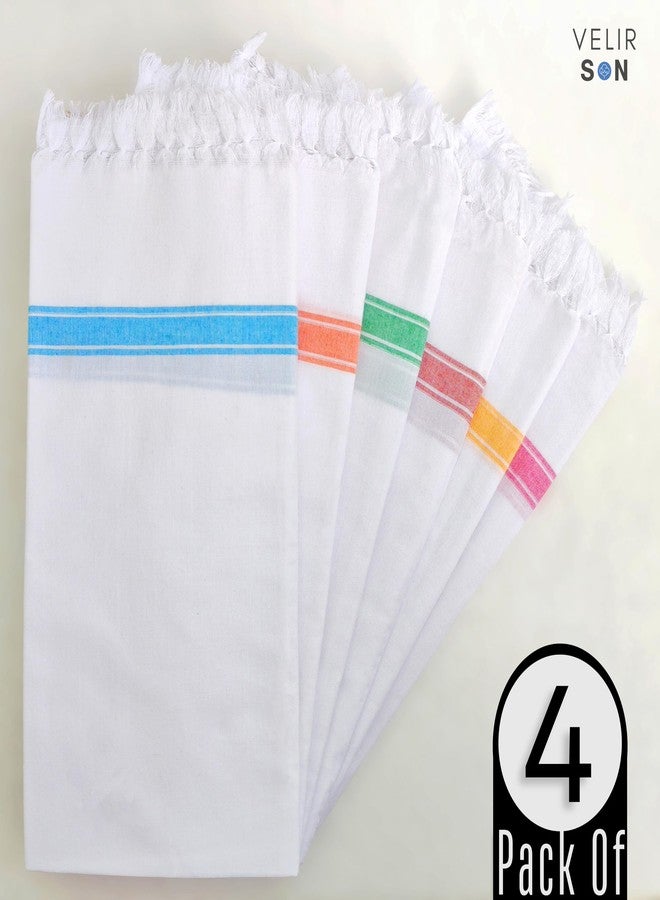 Velirson 100% Cotton Multicolor Combo Bath Towel 75x142 CM | Quick Dry Cotton Light Weight Thin Bath Towel Large Size for Men, Women (Pure White - Multi Borders, Pack of Any 4 Different Colors) - Image 2