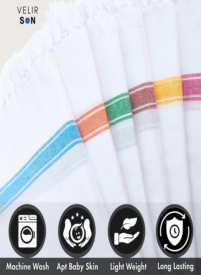 Velirson 100% Cotton Multicolor Combo Bath Towel 75x142 CM | Quick Dry Cotton Light Weight Thin Bath Towel Large Size for Men, Women (Pure White - Multi Borders, Pack of Any 4 Different Colors) - Image 4