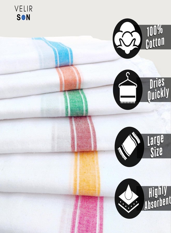 Velirson 100% Cotton Multicolor Combo Bath Towel 75x142 CM | Quick Dry Cotton Light Weight Thin Bath Towel Large Size for Men, Women (Pure White - Multi Borders, Pack of Any 4 Different Colors) - Image 3