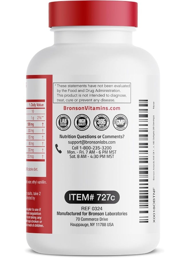 برونسون زيت الكريل القطبي الجنوبي ١٠٠٠ ملغ مع أحماض أوميغا ٣ الدهنية (EPA وDHA) والأستازانتين والفوسفوليبيدات - زيت الكريل الممتاز النقي ١٠٠٪ - تم اختباره من المعادن الثقيلة، خالٍ من الكائنات المعدلة وراثيًا - ١٨٠ كبسولة هلامية (٩٠ حصة) - Image 4