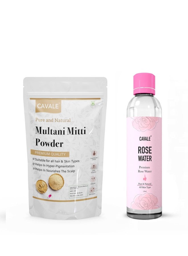 Cavale Multani mitti powder 200gm+Rose water 120ml combo Face & Skin Glow &100% Natural - Image 1