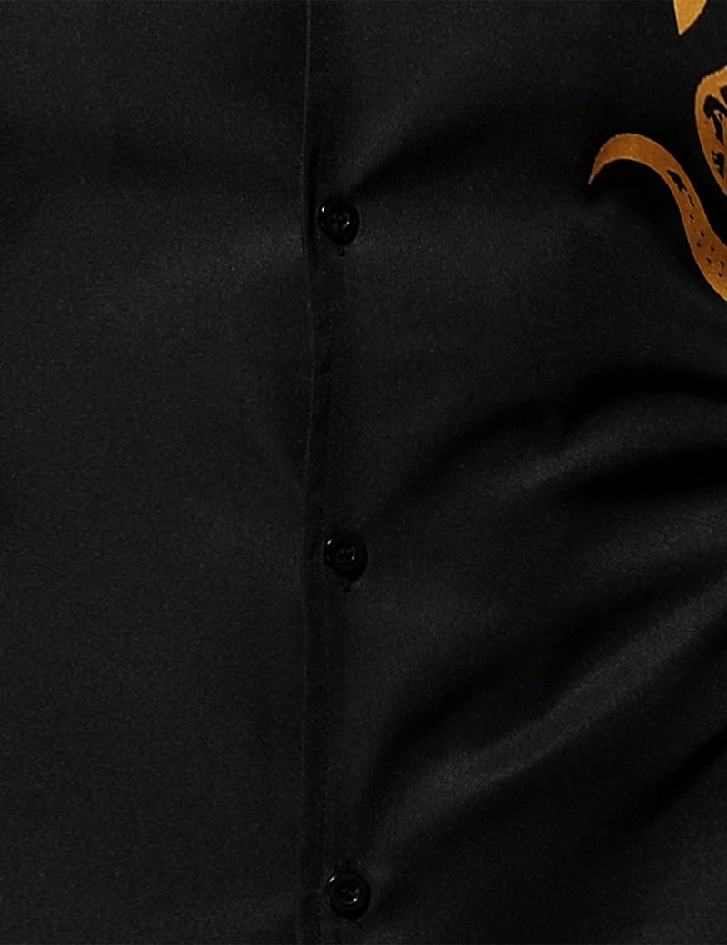 LucMatton Men's 2 Piece Outfits Long-Sleeve Button-Down African Dashiki Shirts and Pants Set Gold Foil Print Suits Black Gold Large - Image 5