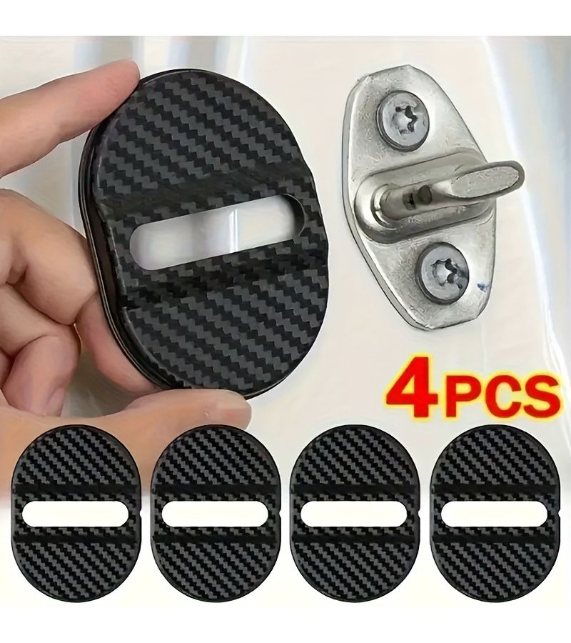 Black 4pcs Car Door Lock Protective Covers Rust Proof Shock Absorbing Guards - Image 1