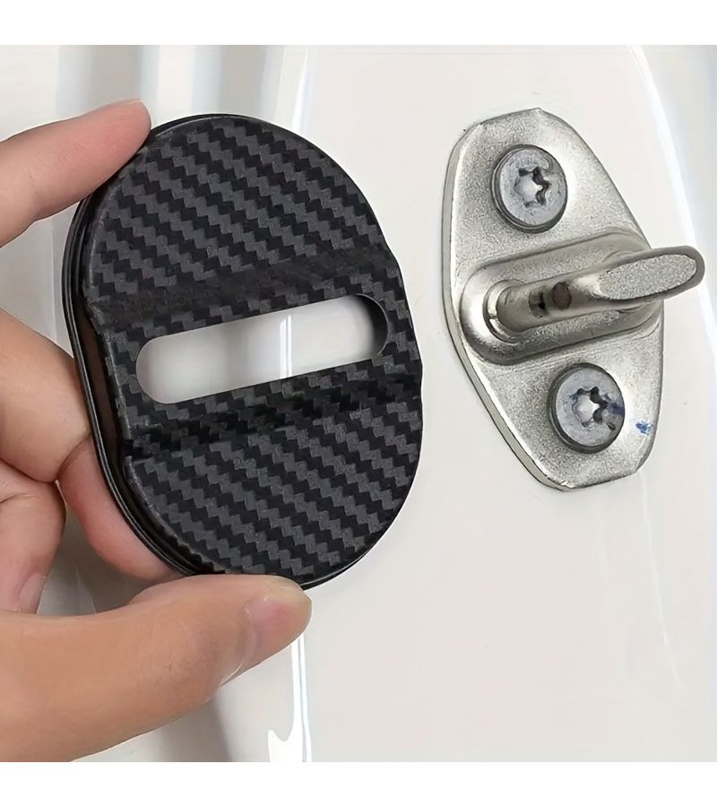 Black 4pcs Car Door Lock Protective Covers Rust Proof Shock Absorbing Guards - Image 5